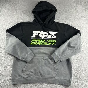 Fox Pro Circut Hoodie Mens XL Black Gray Color‎ Block Distressed Motorcross